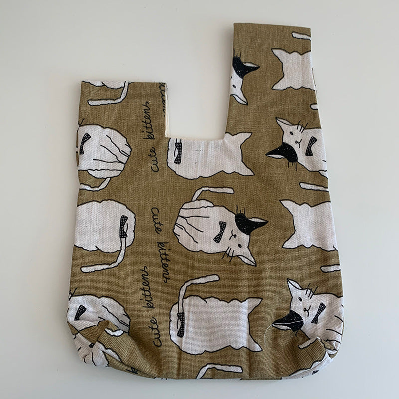 Japanese Style Multi-color Printed Linen Wrist Bag