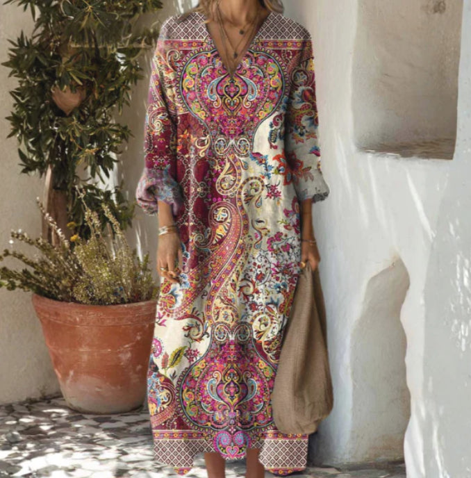 Lady's Linen Long-sleeved Dress