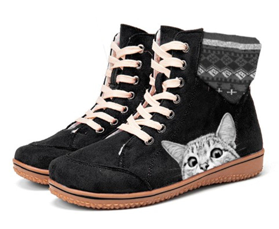 Women's Flat-bottomed Wool Lace-up Martin Boots