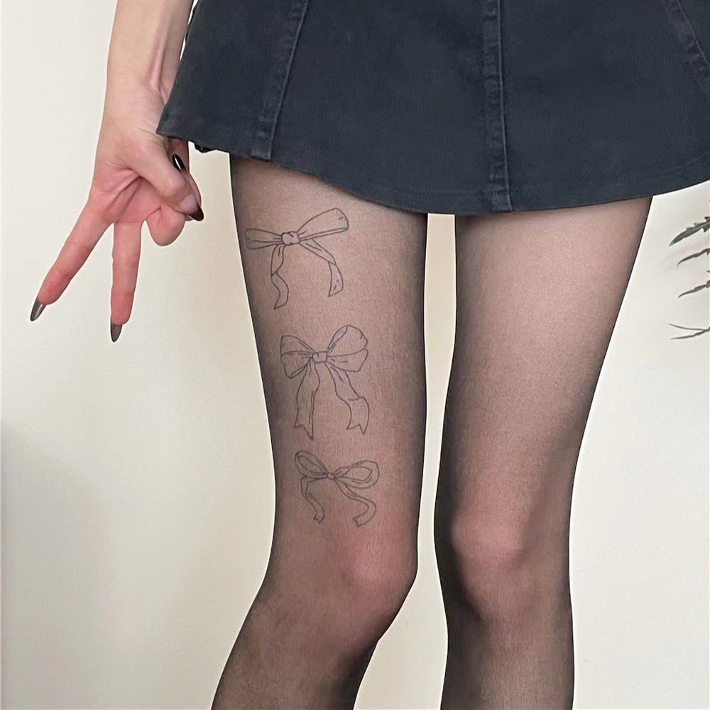 Women's Thin Stockings Printed Bow Stockings