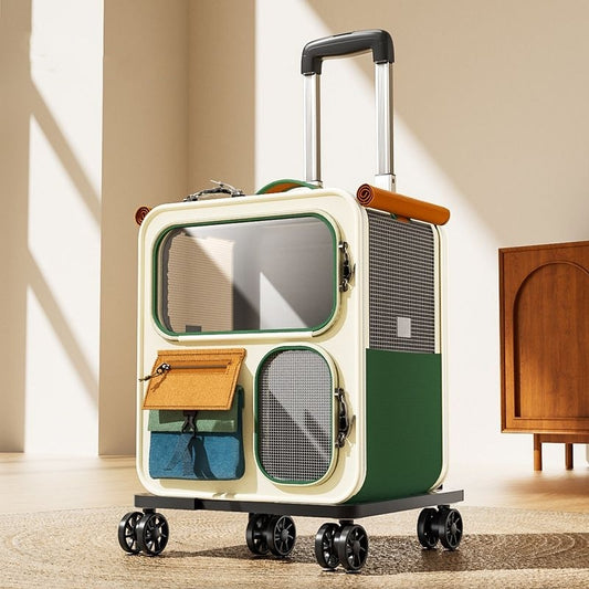 Large-Capacity Luggage-Style Cat Carrier With Multi-Functional Backpack Design