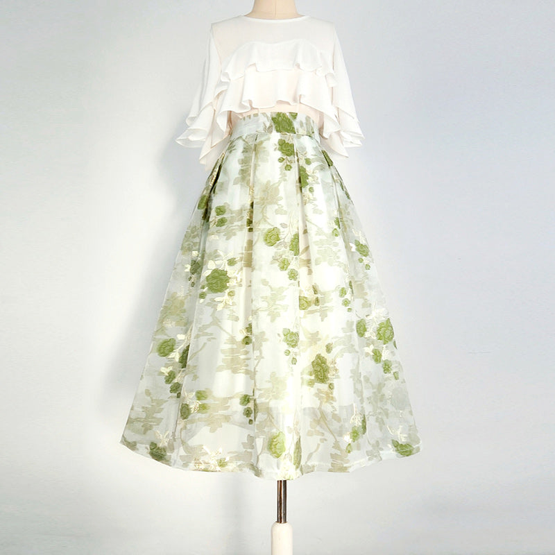 Original Design Embroidered High Waisted Skirt
