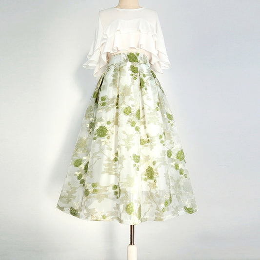 Original Design Embroidered High Waisted Skirt
