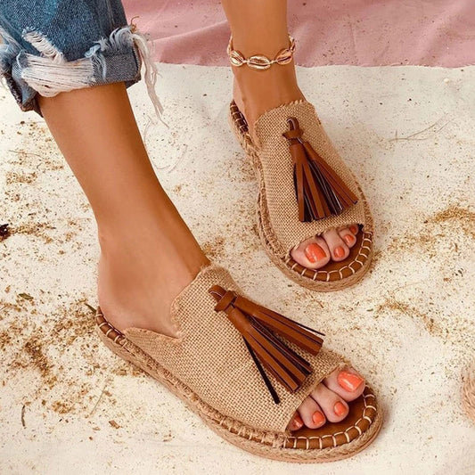 Women's outer fringed hemp rope sandals