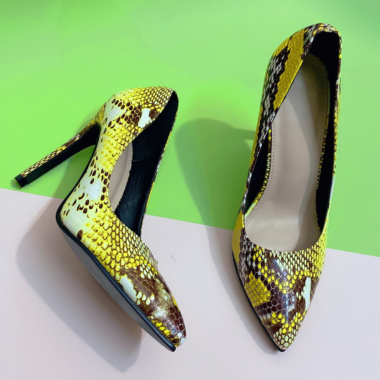 Fashion Pointed Colored Snake Print Stiletto Heels