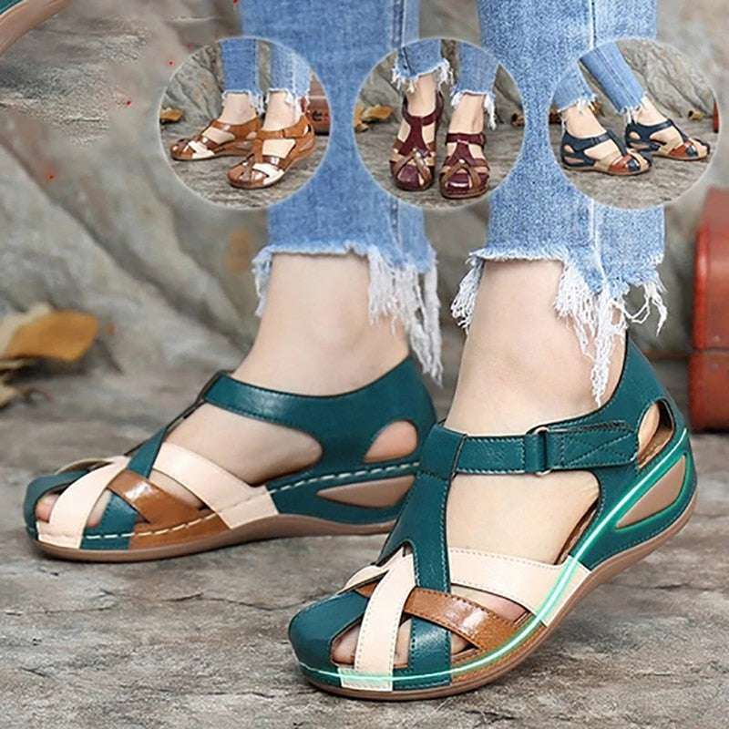 Stitched round toe women's sandals