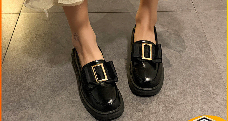 Metal Square Buckle Loafers Women's Platform One-step Single Shoes British Style Small Leather Shoes