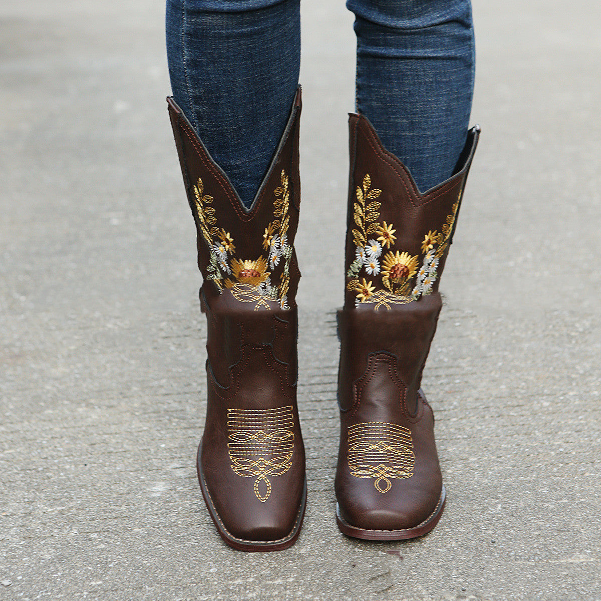 Boots Flat-bottomed Large Size Embroidery Sunflower