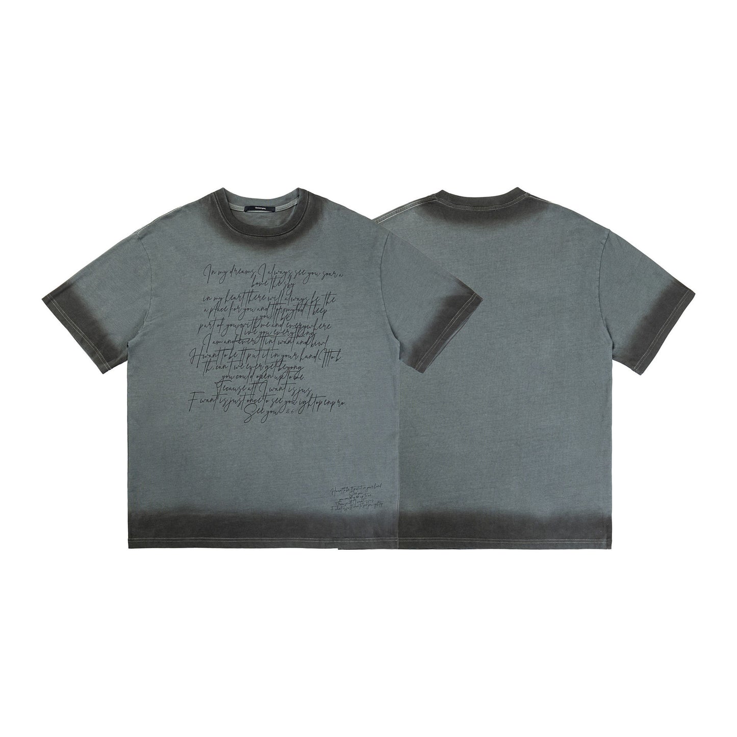 Heavy Double Yarn Washed Dark Niche Scriptures Printed Short Sleeve
