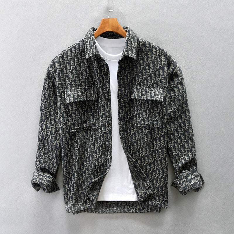 Men's Wide-style Drop-shoulder Woolen Houndstooth Shirt Coat