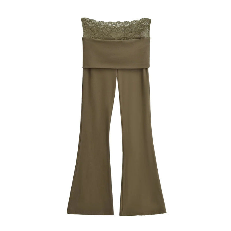 Hot Girl Double-layer Flanging Lace Stitching Bootcut Trousers Spring Small Slim Elastic Draped Mop Trousers