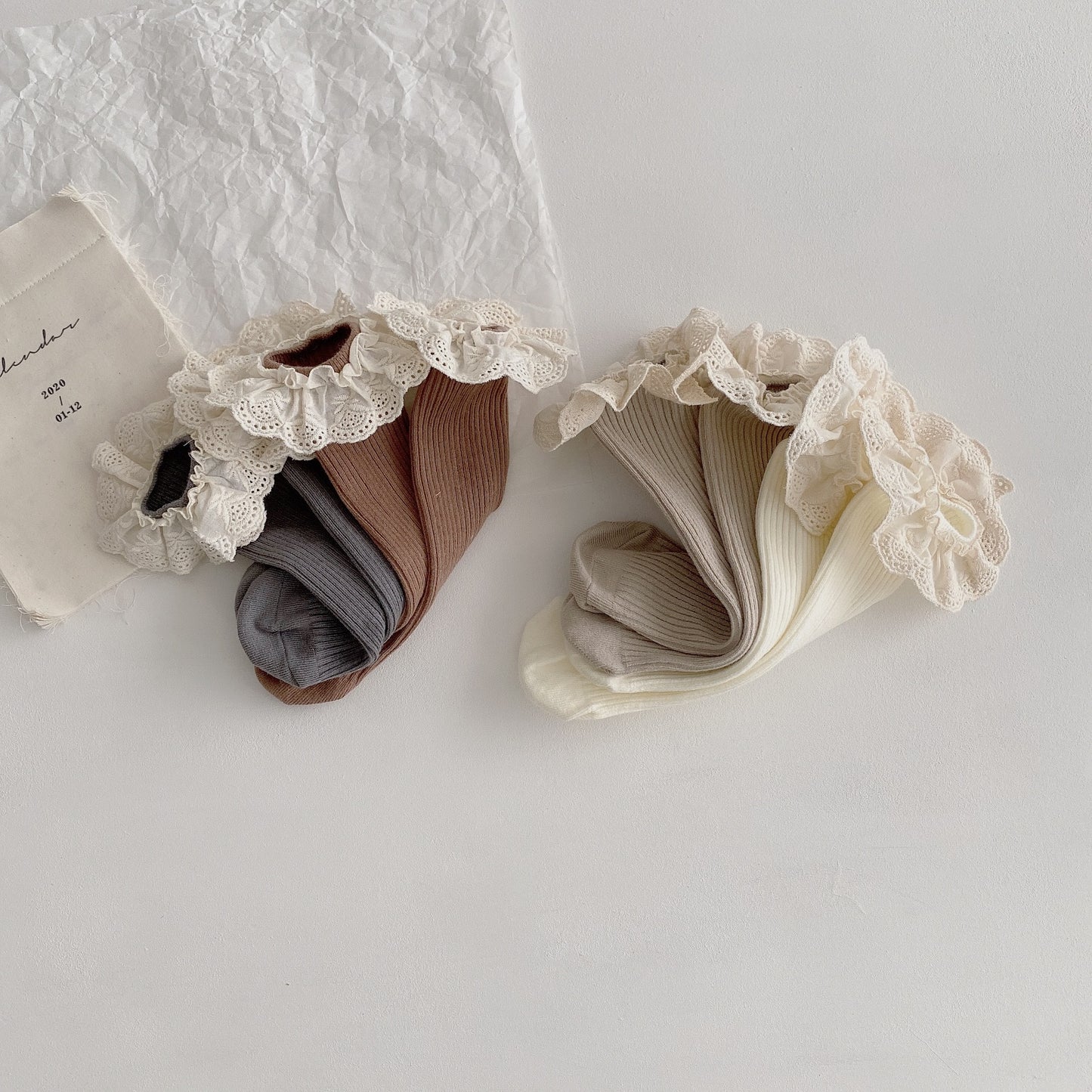 Korean Morandi heelless solid color lace socks
