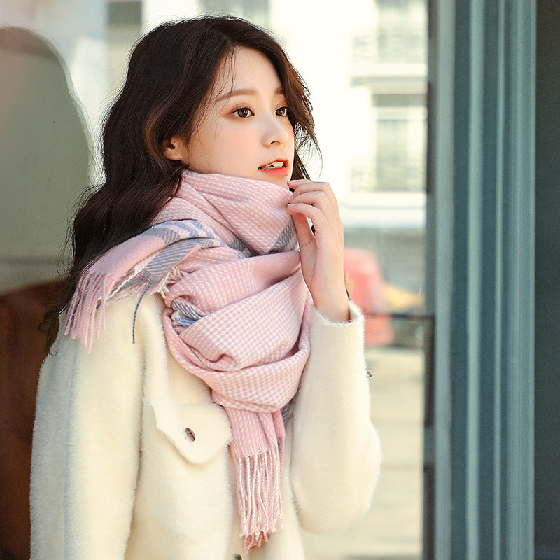 Herringbone Pattern Cashmere Thick Warmth Tassel Shawl