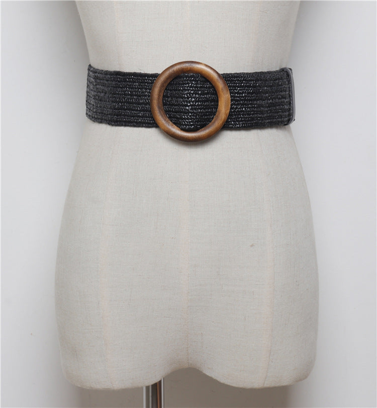 Woven round buckle belt with bohemian wax rope