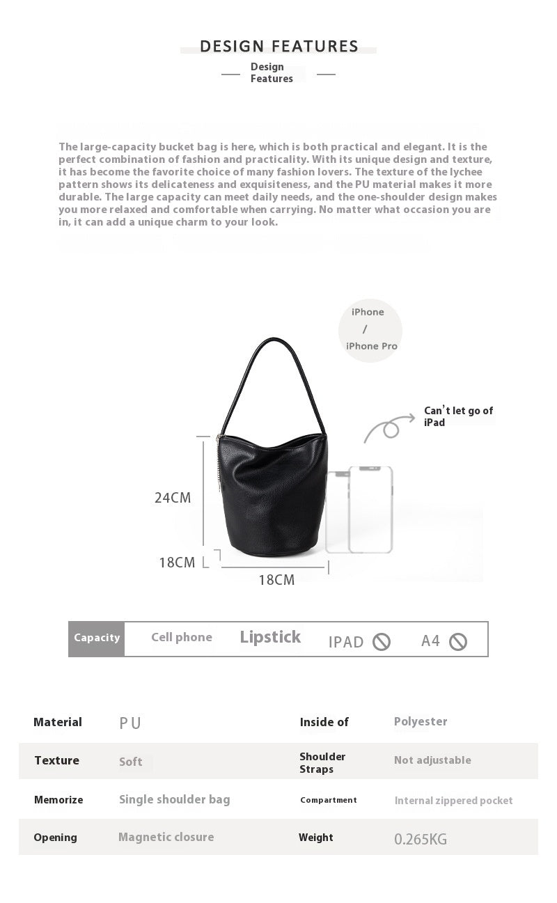 Niche Soft Leather Large Capacity Shoulder Bag Simple All-match