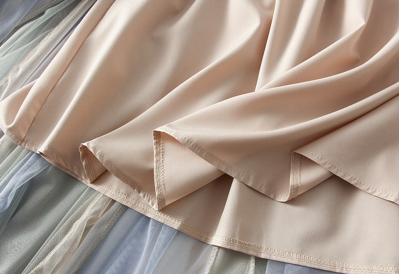 Spring And Autumn Double Layer Mesh Bubble Skirt Gradient