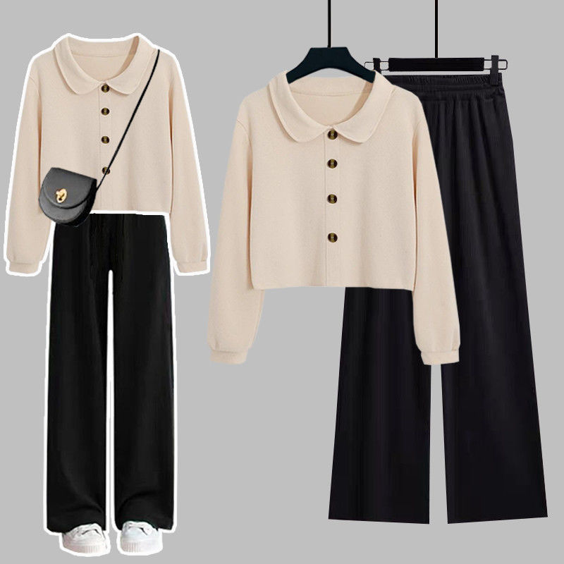 Stylish Cropped Lapel Hoodie Paired With Sleek High-waisted Wide-leg Pants