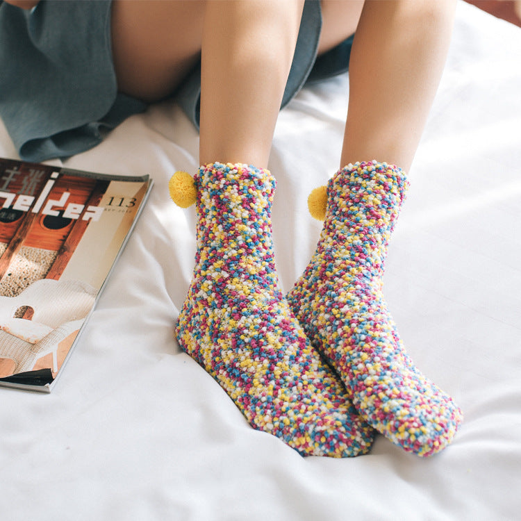 Three-dimensional cake socks home floor socks pearl velvet tube female socks