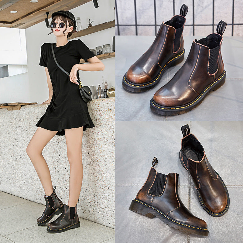 Women's leather thick casual Martin boots