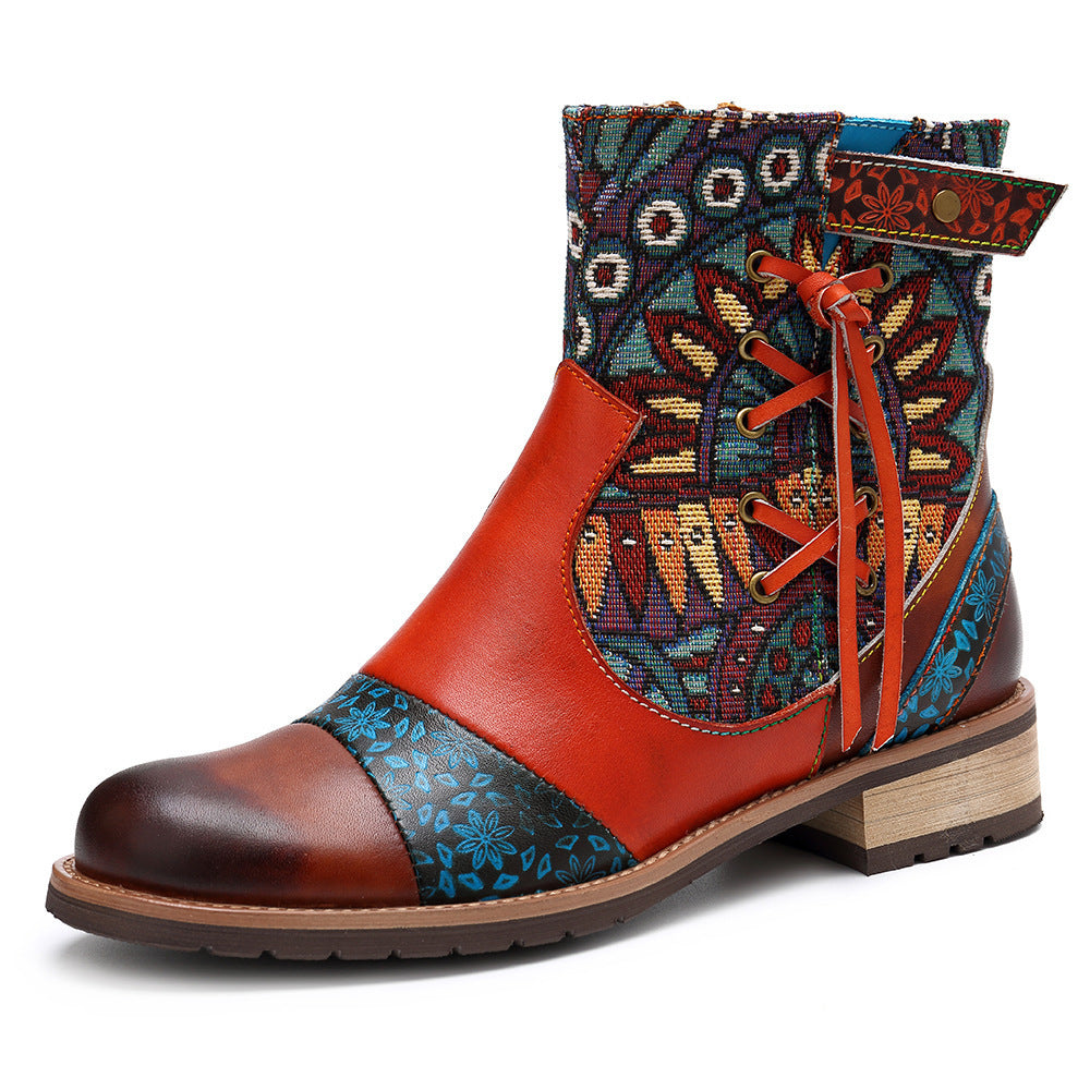 Ladies mid-tube print stitching Martin boots