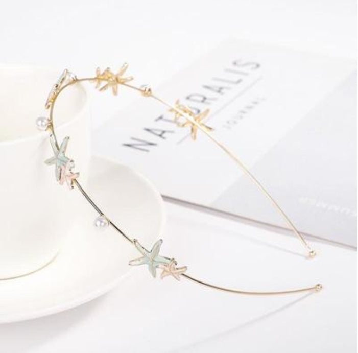 Starfish shell imitation pearl headband female sweet simple headdress net red press hairpin
