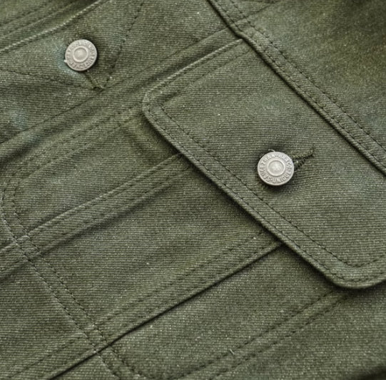 Vulcanized Green Puree Denim Retro Workwear Pure Cotton Coat Men