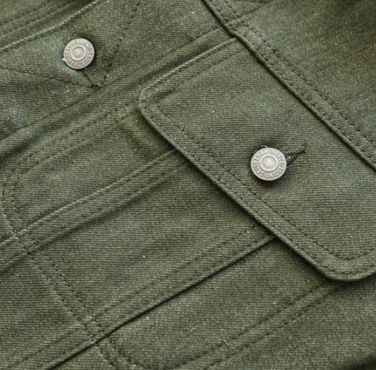 Vulkaniseret Grøn Puré Denim Retro Arbejdstøj Ren Bomuldsjakke Mænd