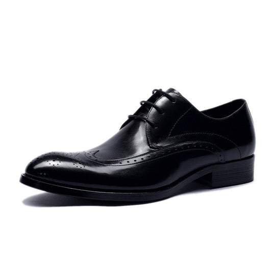 Casual Leather Shoes With Carved Lace-up Feet