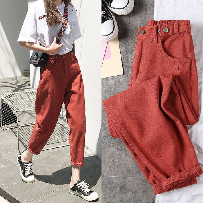 The new jeans female dad nine points turnip high waist harem pants were thin and versatile