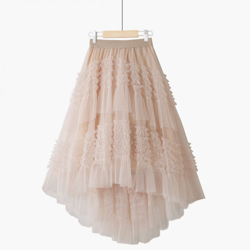 Irregular Fashion Solid Color Mesh Skirt