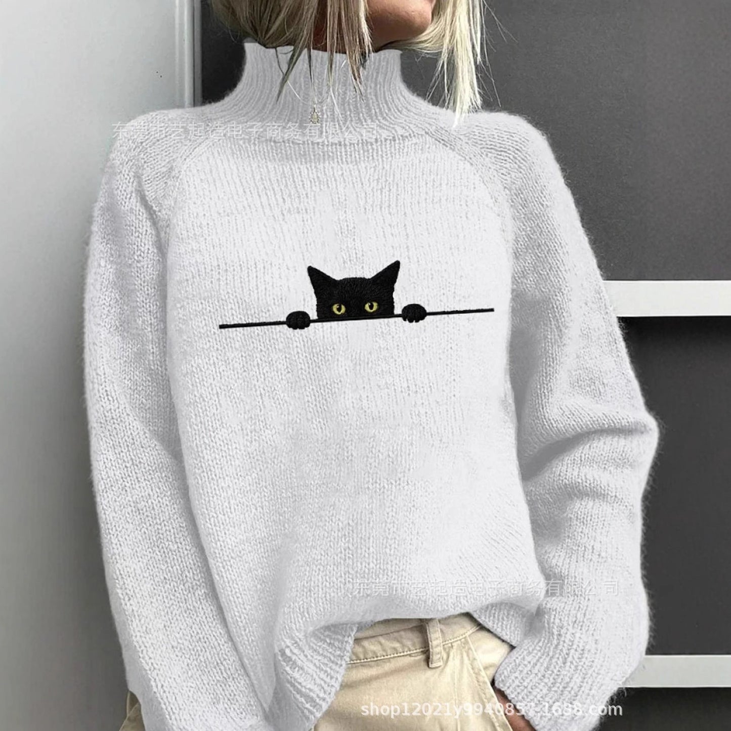 Womens Color-Block Printed AutumnWinter High-Neck Long-Sleeve Top For Independent Stores