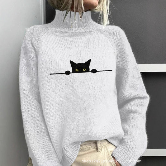 Womens Color-Block Printed AutumnWinter High-Neck Long-Sleeve Top For Independent Stores