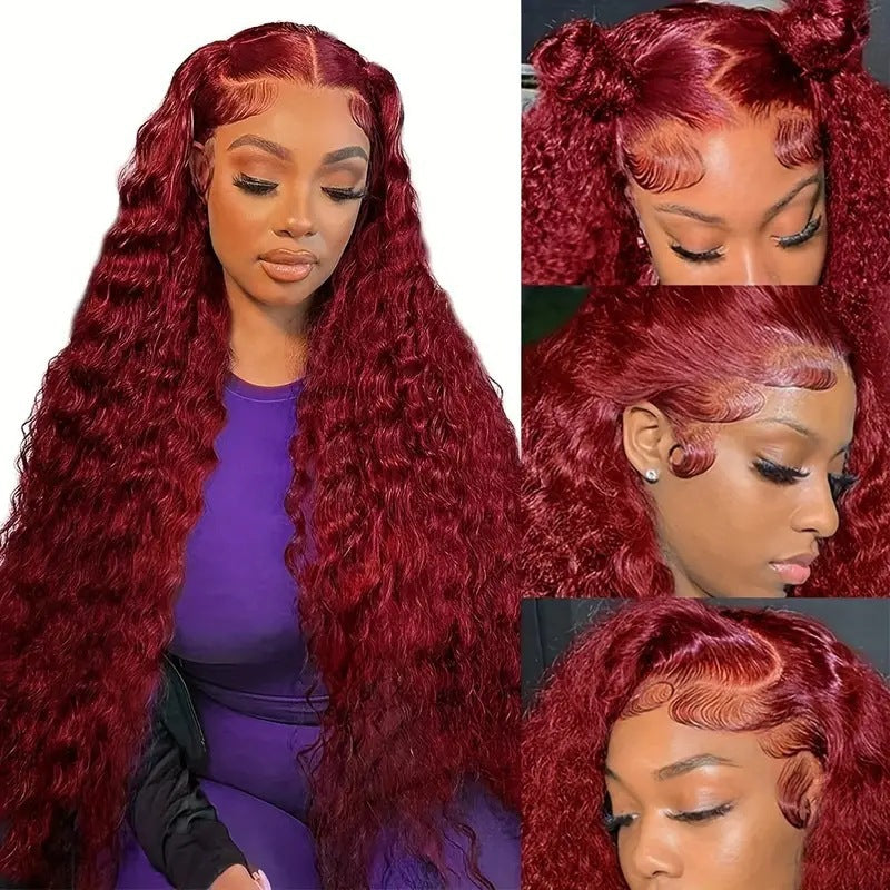 Mode Vinrød Paryk Front Lace Lille Rulle Viklet Rør Afro Syntetiske Parykker