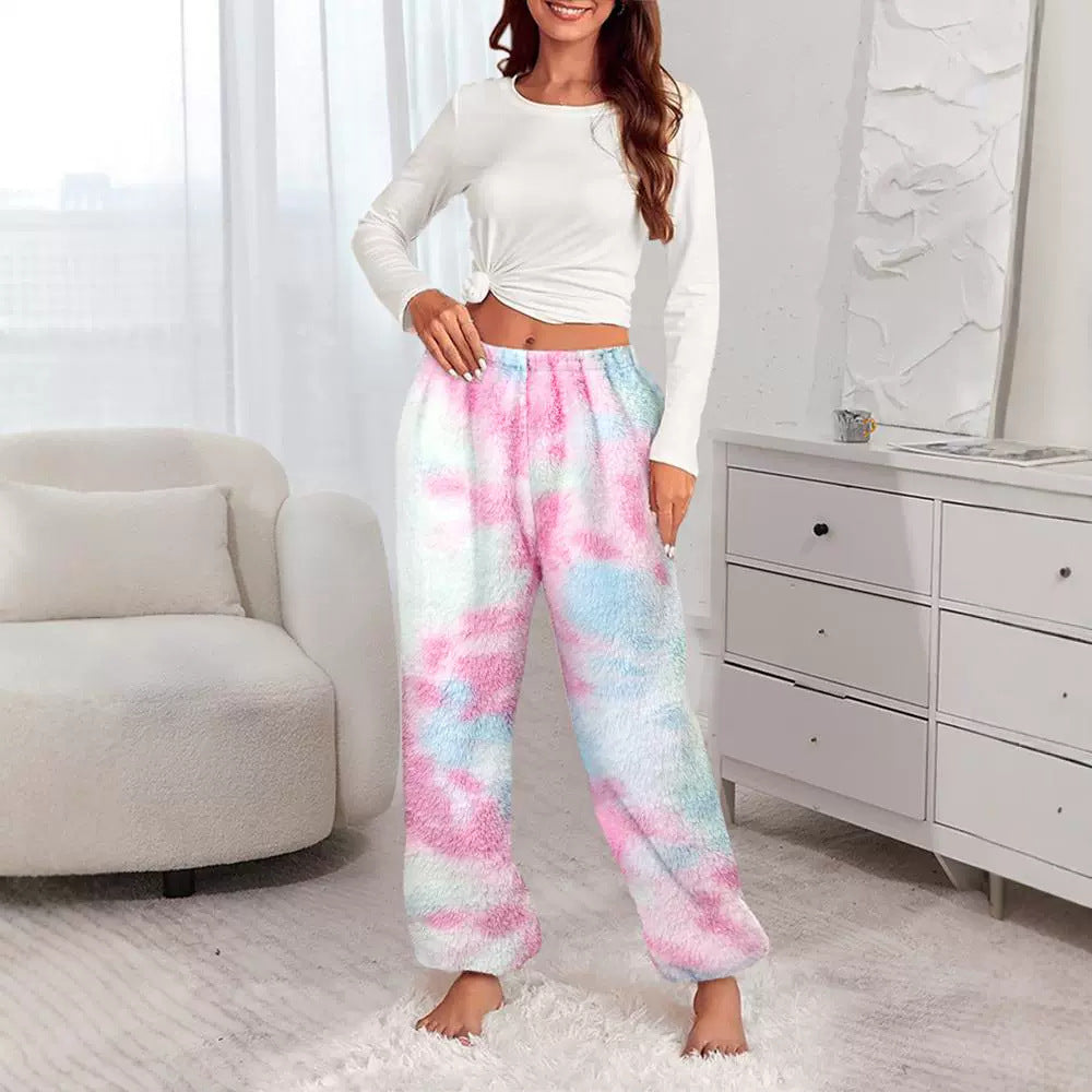 Women's New Tie-dyed Double-sided Fleece Home Trousers