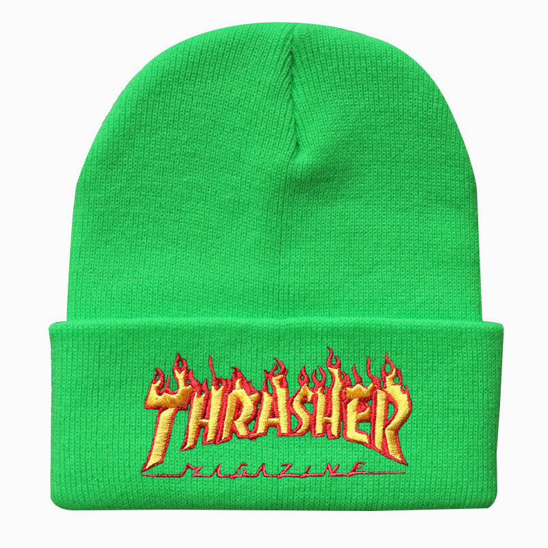 Fashion Flame Letter Embroidery Knitted Hat