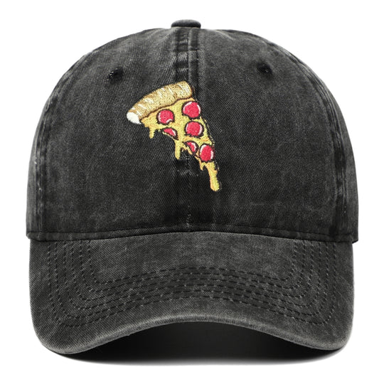 Pizza Broderi Blød Top Baseballkasket Retro Slidt Udseende Vasket