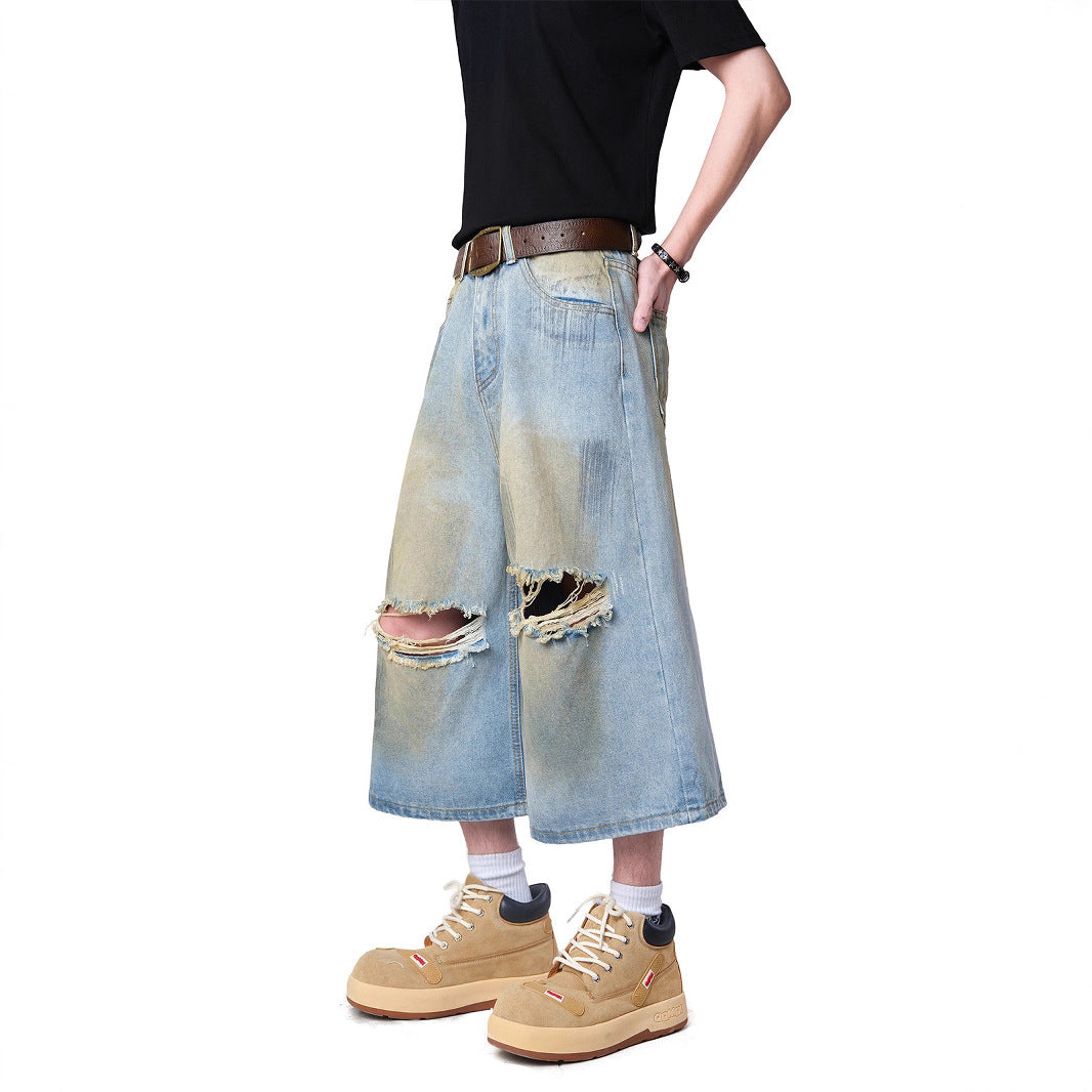 Ripped Denim Capri Pants Boys