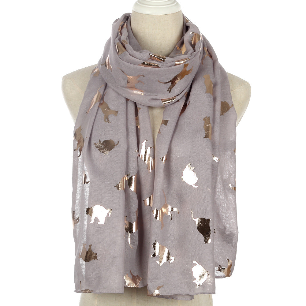 Big cat bronzing printed polyester scarf