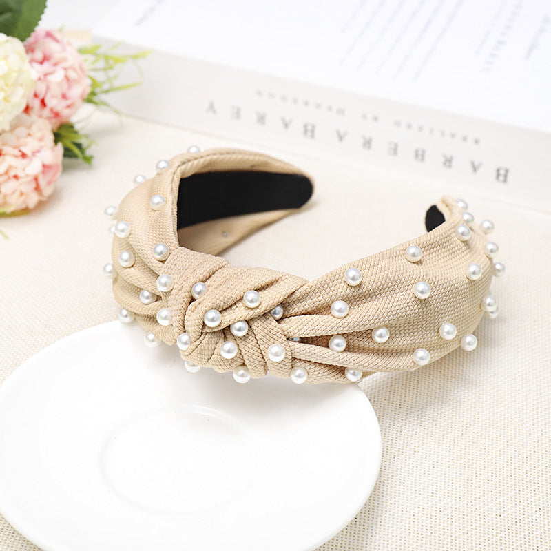 Simple Nail Pearl Knotted Headband Solid Color