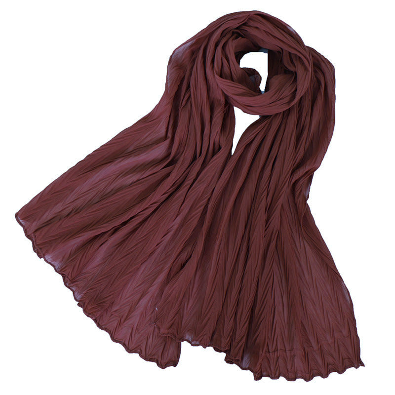 Fashion leaf crumpled solid color female headscarf
