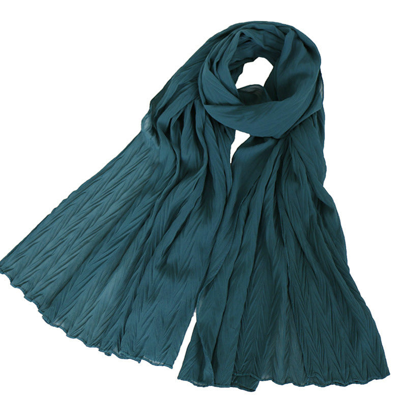 Fashion leaf crumpled solid color female headscarf