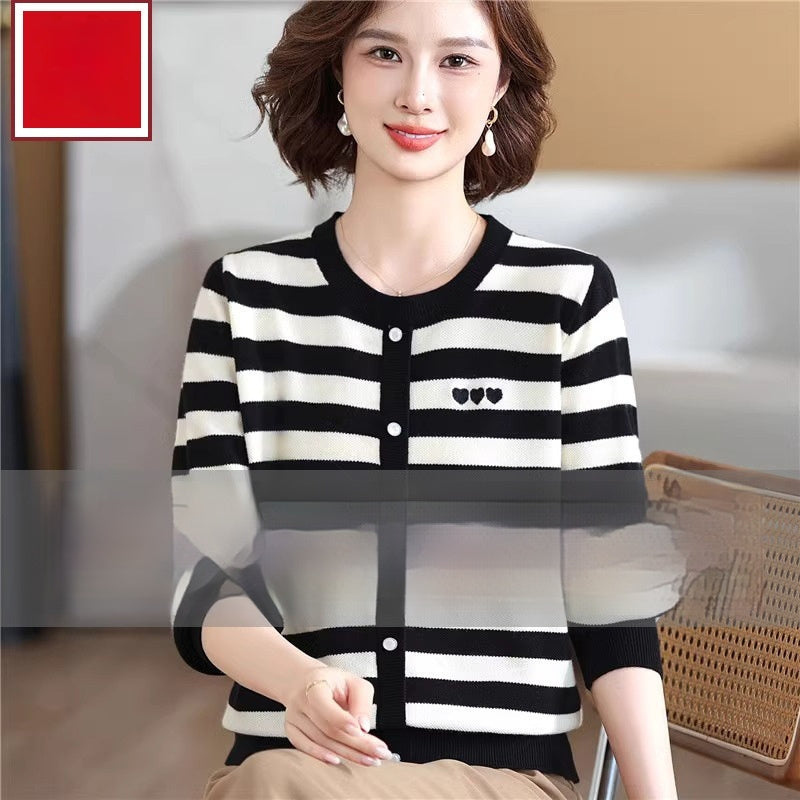 New All-matching Striped Loose Plus Size Top
