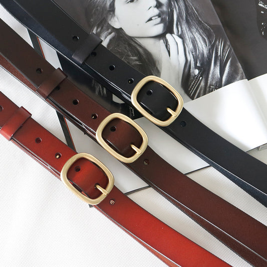 Pure Cowhide Leather Belt With Copper Buckle
