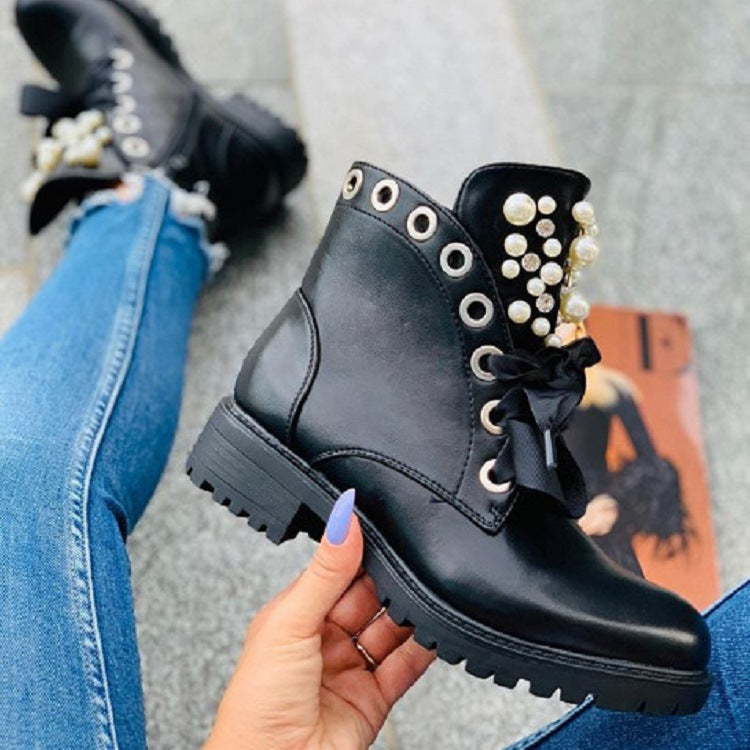 Pearl Lace Up Comfortable Pu Martin B oots