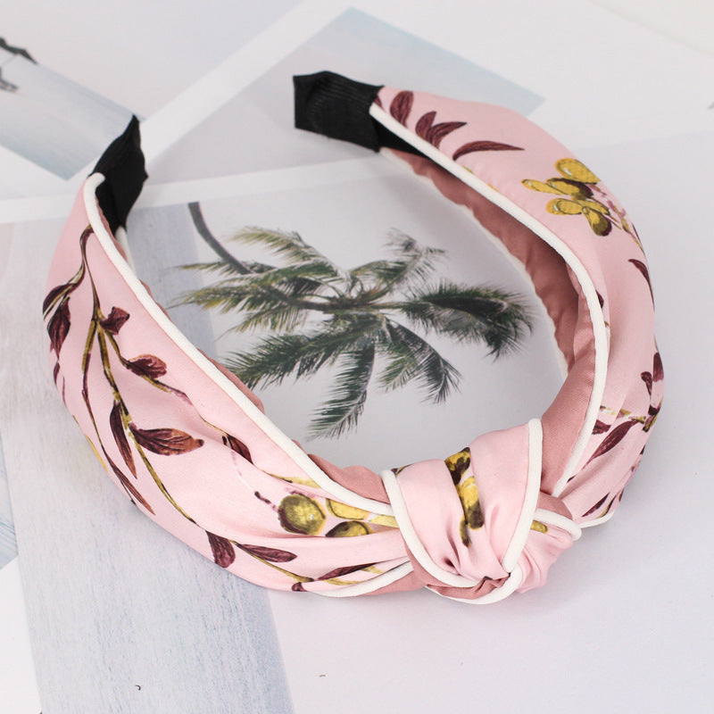 Fabric Clip Edge Stitching Contrast Color Knotted Wide-Brimmed Headband