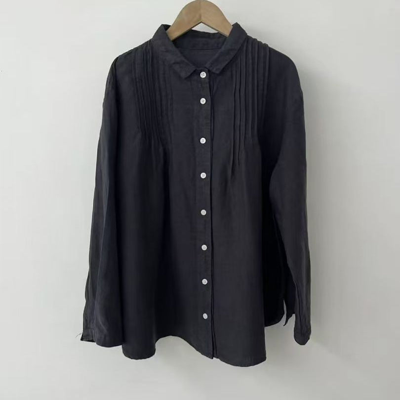 Women's Lapel Japanese Long Linen Sleeves Shirt