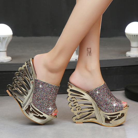 Gold and silver bridal shoes