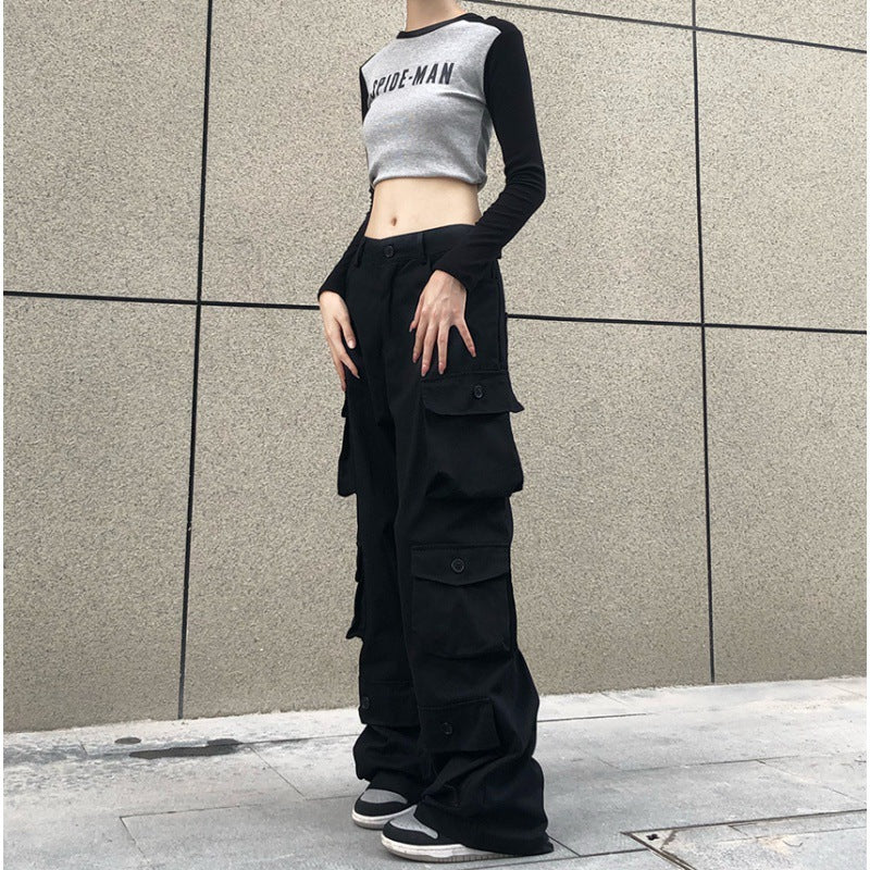 American Retro High Street Straight Tube Multi Pocket Overalls