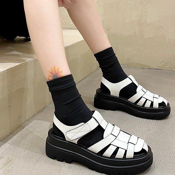 Platform Platform Black Sports Woven Toe Shoes