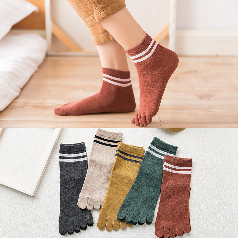 Ladies mid-tube cotton five-finger socks